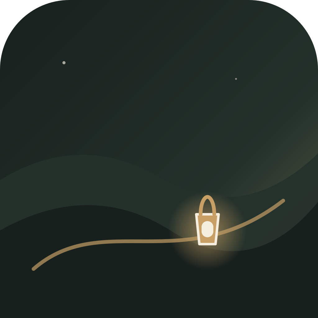 A lantern moving along a path through the night